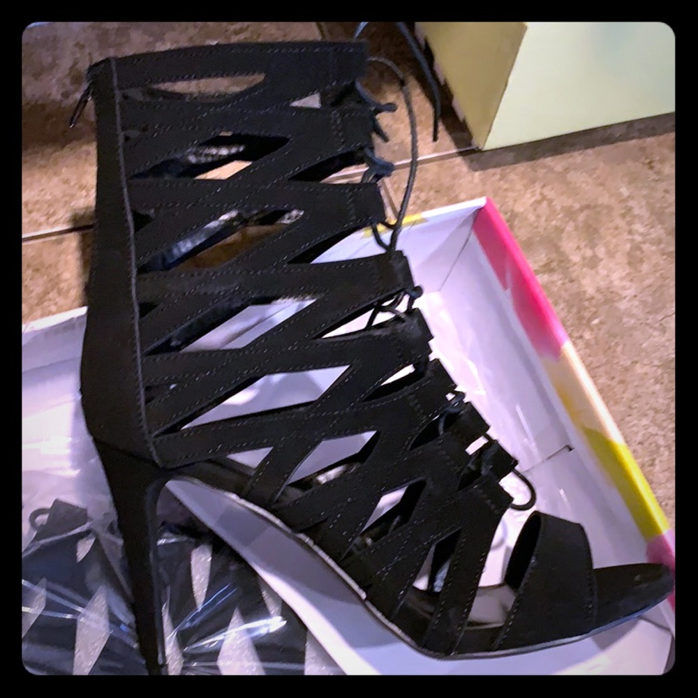 Black lace heels